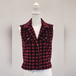 Red and Black Plaid Sleeveless Vest